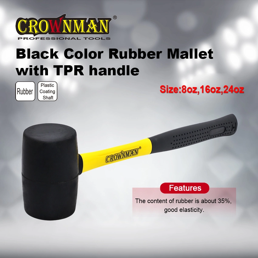 Crownman 8oz/12oz/16oz/24oz/32oz Black Rubber Mallet with Fiberglass Handle